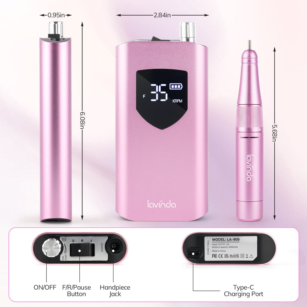 Wand™ Ease Nail Drill - Metallic Pink - 35,000 RPM Rechargeable
