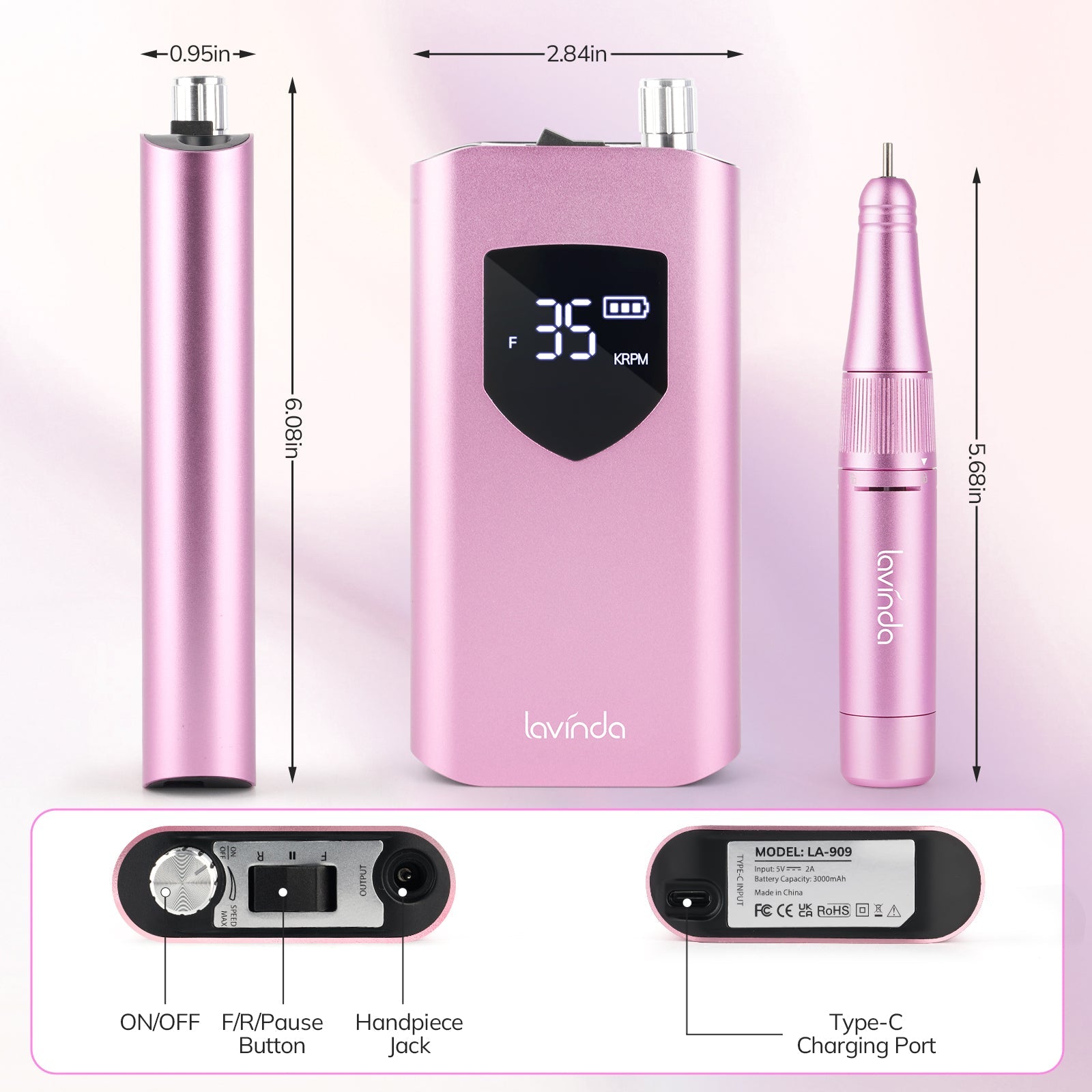 Wand™ Ease Nail Drill - Metallic Pink - 35,000 RPM Rechargeable