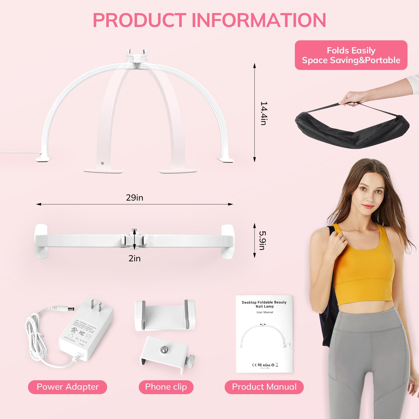 ArcGlow™ Half Moon Foldable Nail Lamp - Plain White - 3000–6000K Adjustable