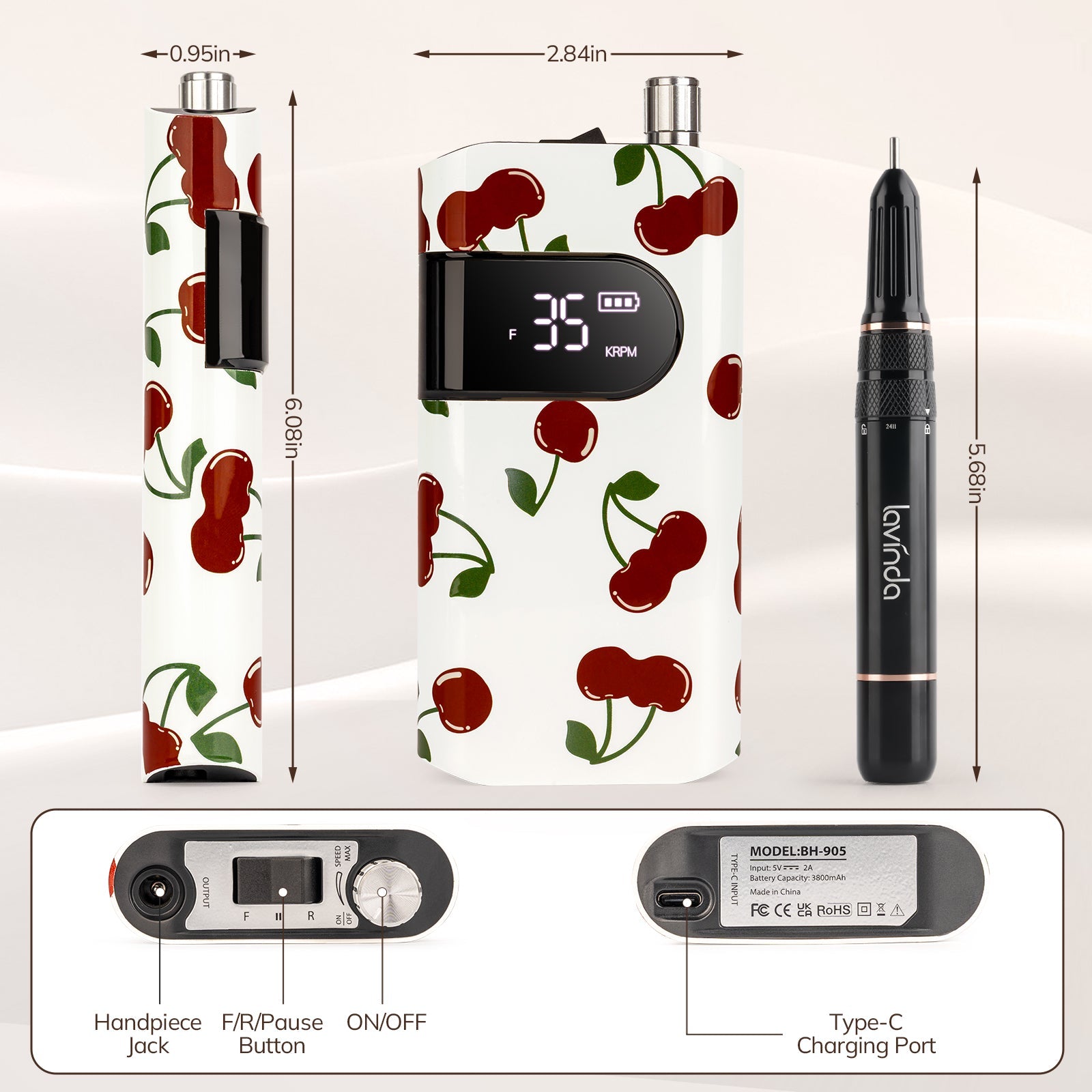 Wand™ Nail Drill - Cherry Print - 35,000 RPM Rechargeable